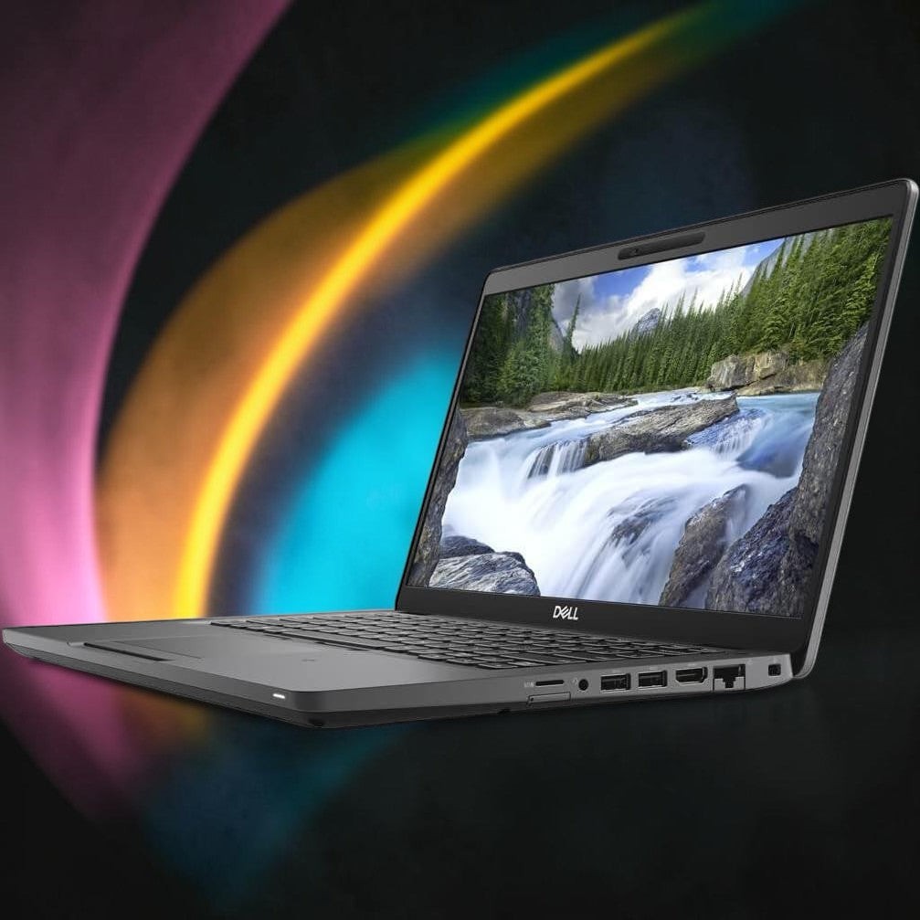 Bestellaptops Dell Latitude 5400 zakelijke laptop in zijaanzicht met 14 inch Full HD scherm en zwarte behuizing
